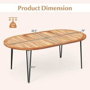 79 Inch Oval Patio Dining Table with Umbrella Hole and Acacia Wood Tabletop for 8 People view 5