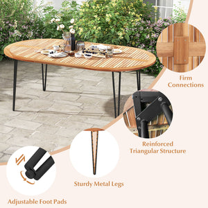 79 Inch Oval Patio Dining Table with Umbrella Hole and Acacia Wood Tabletop for 8 People view 7