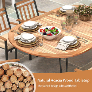 79 Inch Oval Patio Dining Table with Umbrella Hole and Acacia Wood Tabletop for 8 People view 8