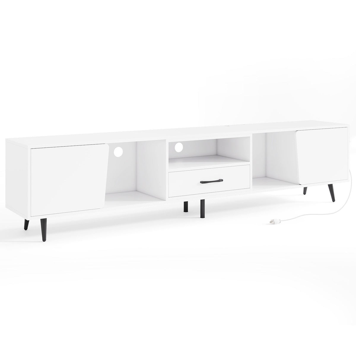 79 inches TV Stand for TVs up to 90 Inches Entertainment Center Wood Media Console Table Modern Mid Century TV Cabinet-White