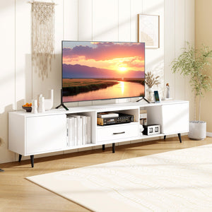 79 inches TV Stand for TVs up to 90 Inches Entertainment Center Wood Media Console Table Modern Mid Century TV Cabinet-White view 3
