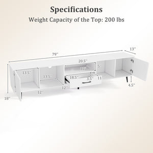 79 inches TV Stand for TVs up to 90 Inches Entertainment Center Wood Media Console Table Modern Mid Century TV Cabinet-White view 5