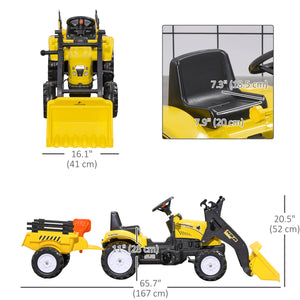 Aosom Front Loader Excavator Ride On Toy Pedal Control with 6 Wheels Controllable Bucket for 3 Years Old, Yellow