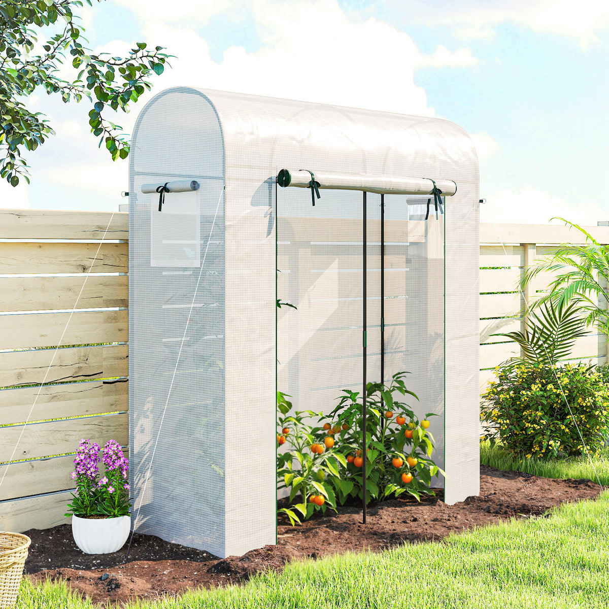 Mini Greenhouse, Portable Garden Green House with Roll-up Door and Mesh Windows, 6' x 2' x 6.6', Green – view 14