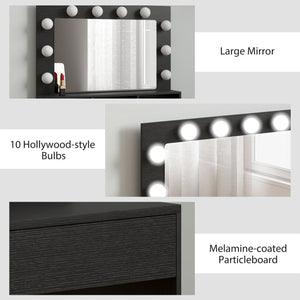 Vanity Table, Makeup Dressing Table with LED Lighting Mirror, Drawers, for Bedroom, Black – view 19