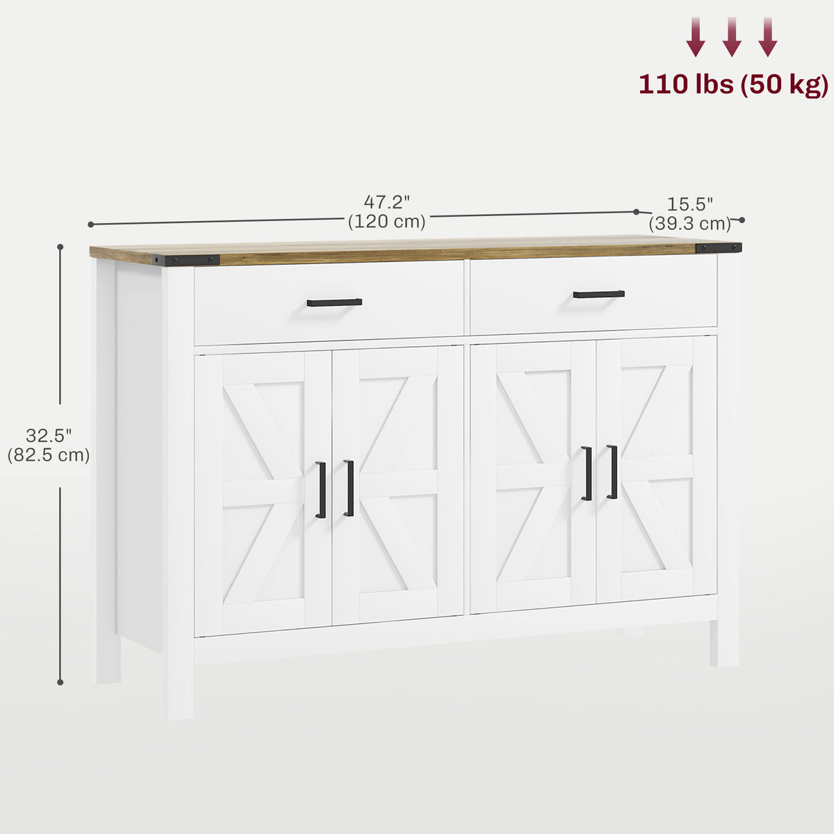Side Cabinet, Farmhouse Kitchen Storage Cabinet w/ 2 Drawers and Shelves for Living Room, Entryway, Grey – view 14