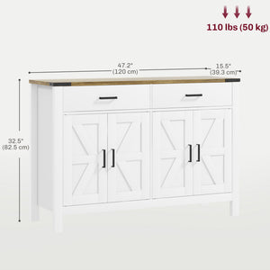 Side Cabinet, Farmhouse Kitchen Storage Cabinet w/ 2 Drawers and Shelves for Living Room, Entryway, Grey – view 14