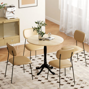 Dining Table for 2-4 People, Modern Round Kitchen Table with Pedestal Steel Base, 80cm, Natural Wood and Black