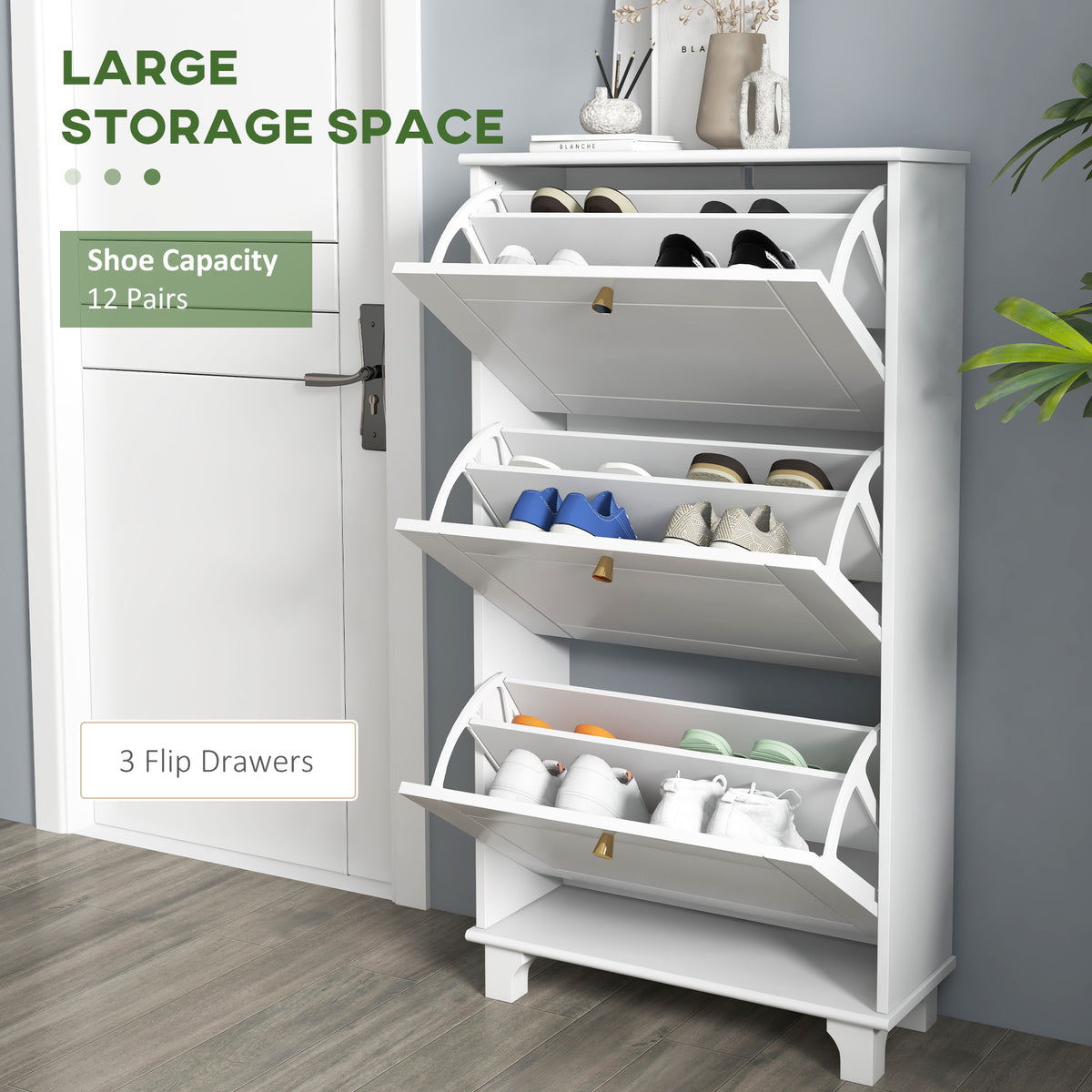 Narrow Shoe Storage with 3 Flip Drawers and Adjustable Shelves – view 17