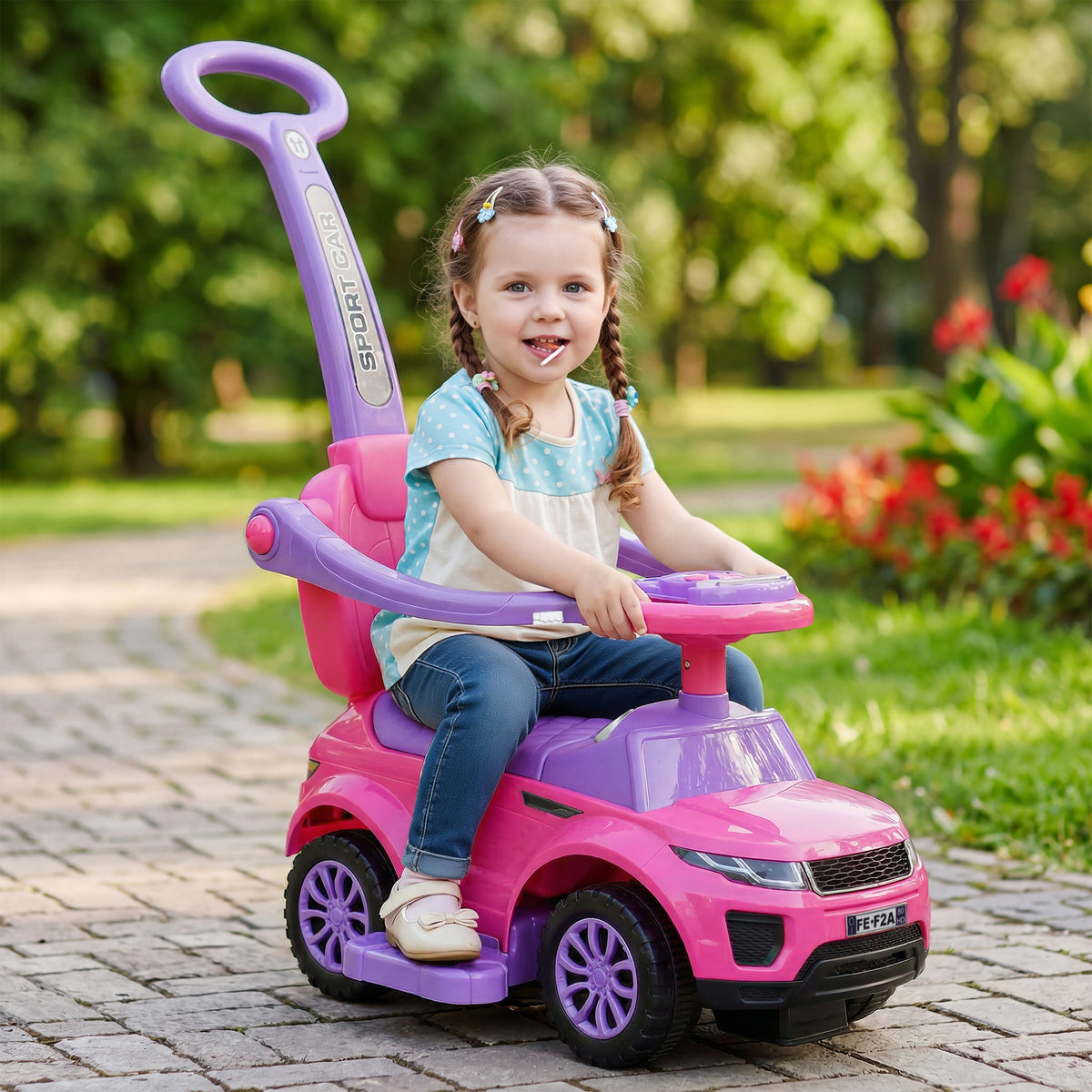 Aosom 3 in 1 Kid Ride on Push Car, Toddlers Sliding Walking Car, with Horn, Music, Light, Parent Control Handle, Secure Bar, Under Seat Storage, for Boy Girl 18-36 Months