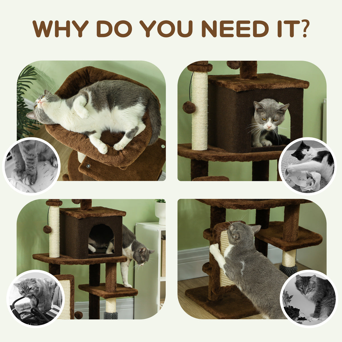 41 Inch Cat Tree with Scratching Posts, Cat Bed, Condo, Grooming Brush, Jumping Platforms, Toy Balls, Anti-tip Kit