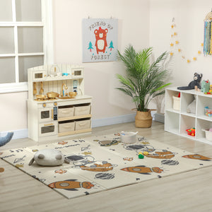 Qaba Foldable Baby Plat Mat, 77" x 69" Kids Floor Mat for Crawling and Learning, Astronaut & Planet Theme