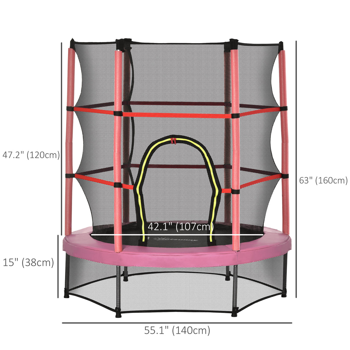 55" Kids Trampoline with Enclosure Net for Indoor/Outdoor, Trampoline for Boys and Girls Age 3-6 Years, Red – view 12