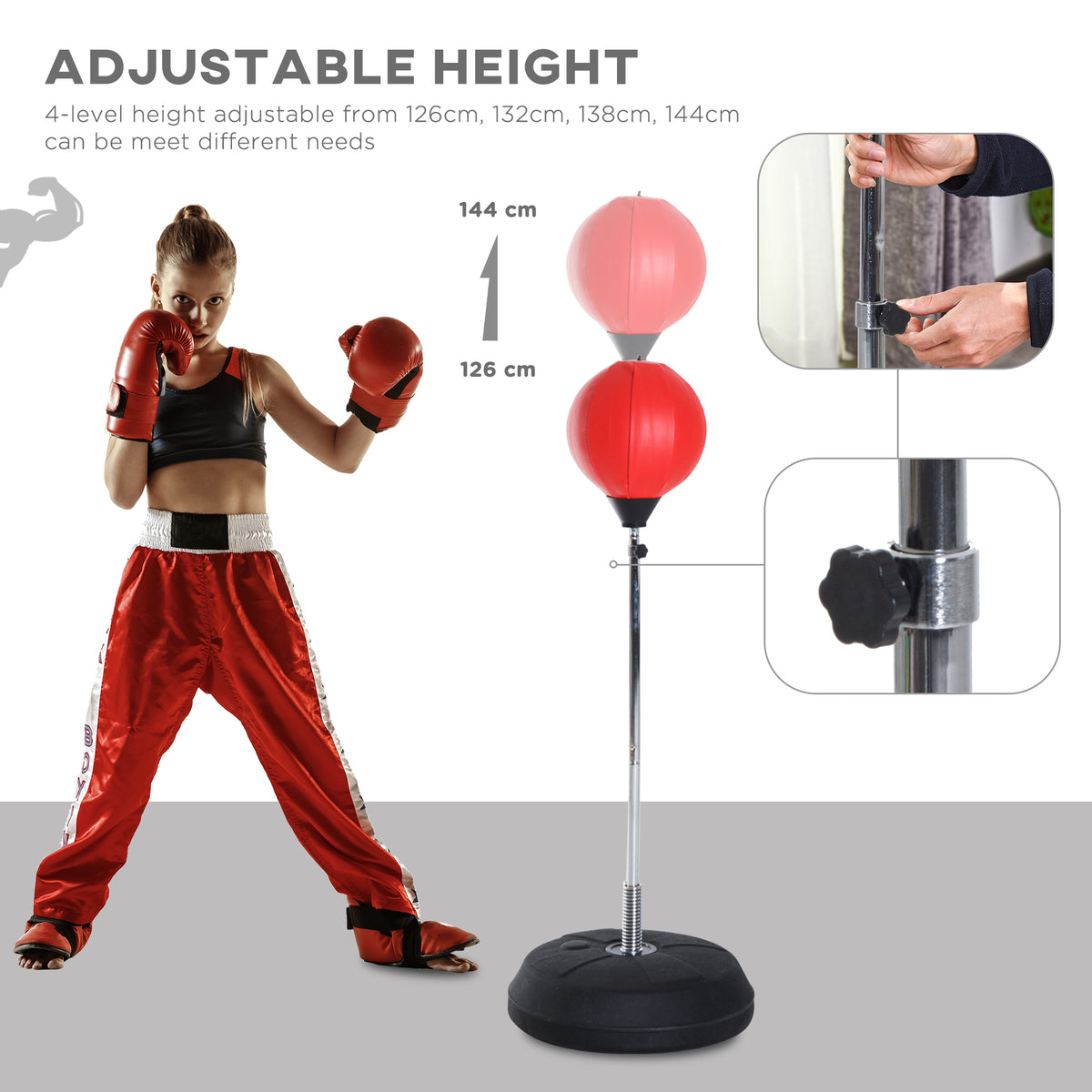 Soozier Boxing Bag with Stand, Freestanding Punching Bag with 49.6"-56.7" Adjustable Height, Fillable Base, Air Pump and Gloves