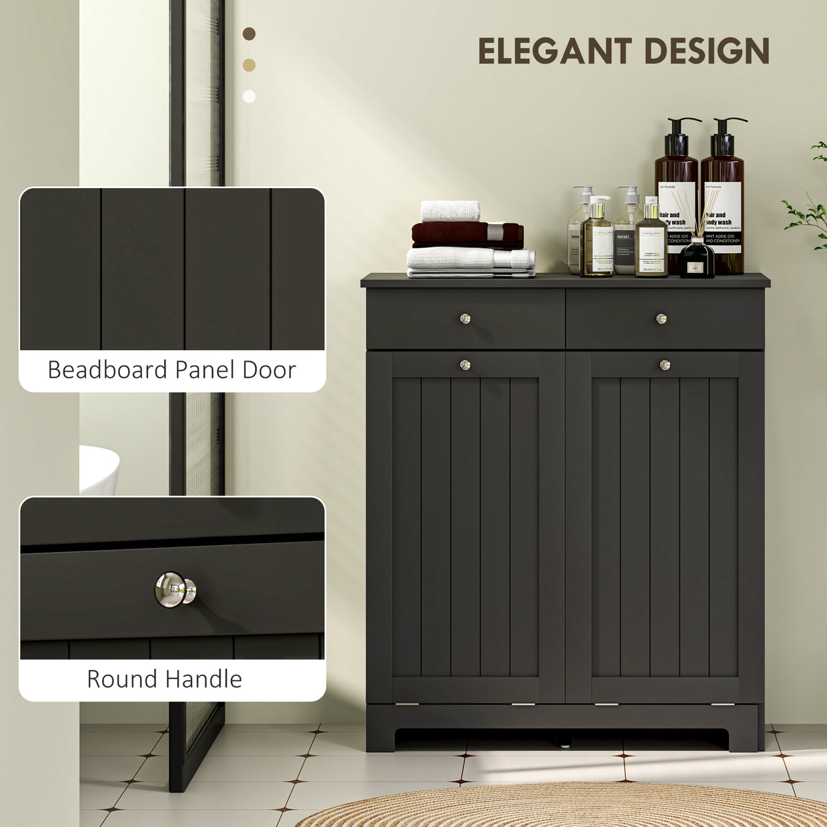 Laundry Cabinet, Tilt Out Laundry Hamper Cabinet with 2 Baskets, Bathroom Hamper Cabinet with 2 Drawers – view 6