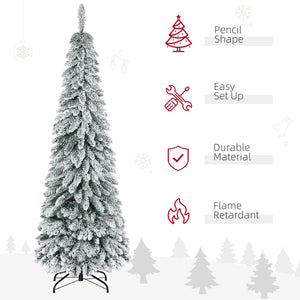 6' Artificial Slim Flocked Christmas Trees, with Snow Frosted Branches, Downswept Shape, Steel Base