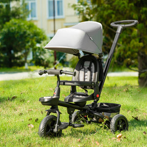 Qaba Tricycle for Toddler 5 in 1 Kids Trike, Foldable Converts Stroller to Toddler Bike, Adjustable Backrest & Curved Canopy, Detachable Guardrail & Handle for 1-5 Years Old