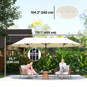 15' Outdoor Patio Umbrella with Twin Canopy Sunshade Steel Table Umbrella with Lift Crank Beige