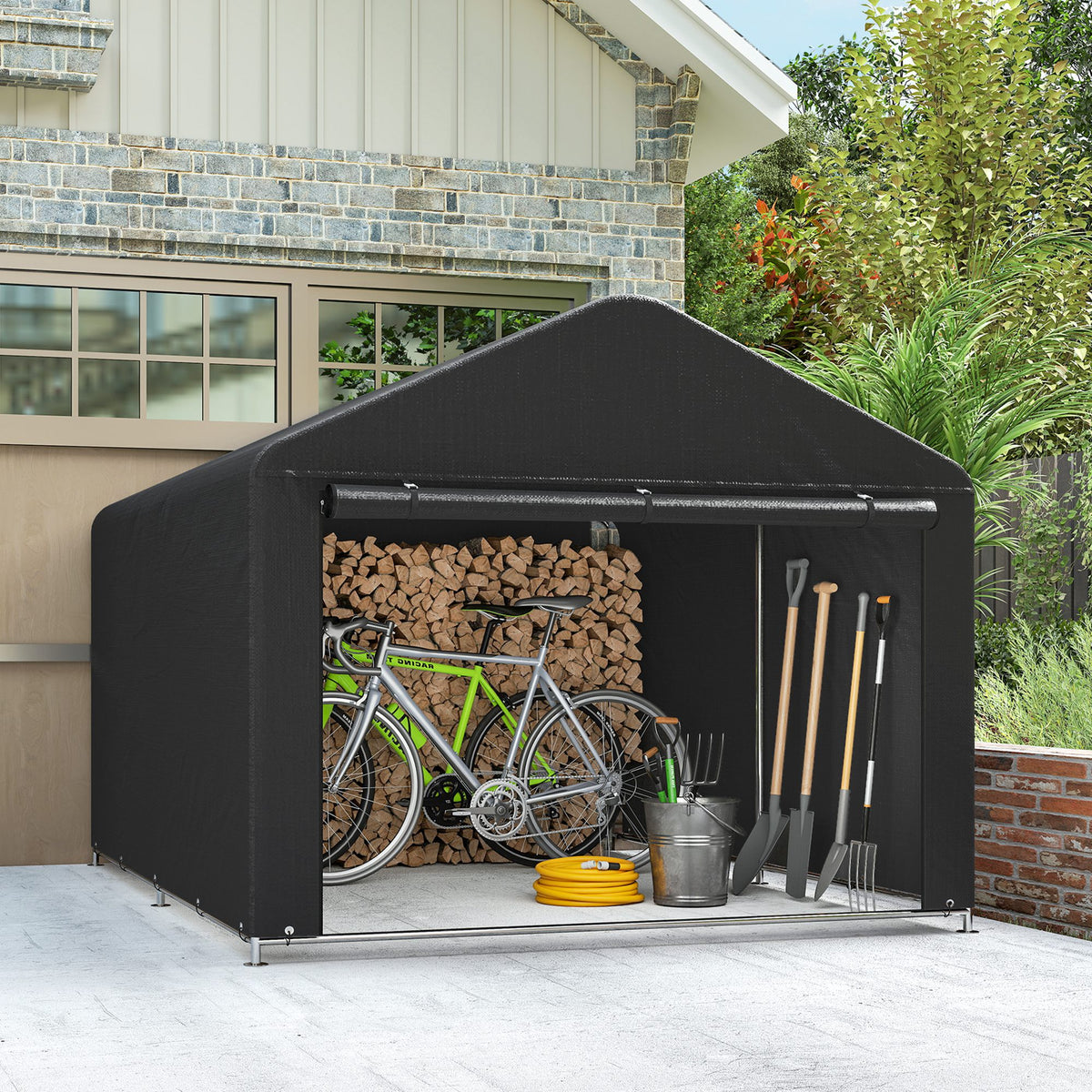 6.6' x 7.8' Portable Shed, Waterproof Bike Tent with Roll-up Zipper Door and Reinforced Galvanised Steel – view 6