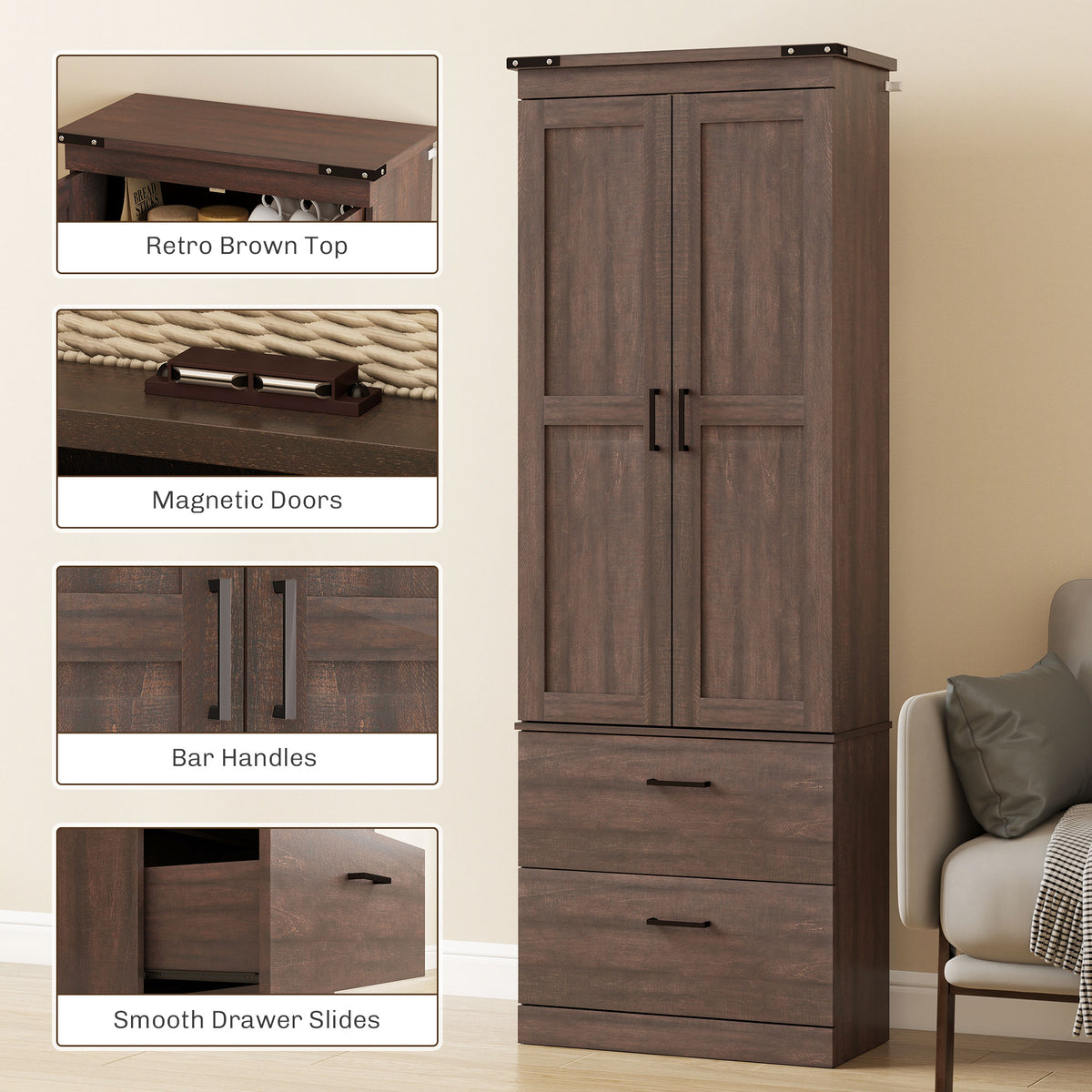 67" Tall Kitchen Pantry Storage Cabinet, Kitchen Pantry Cabinet with Doors, Drawers and Adjustable Shelves – view 13