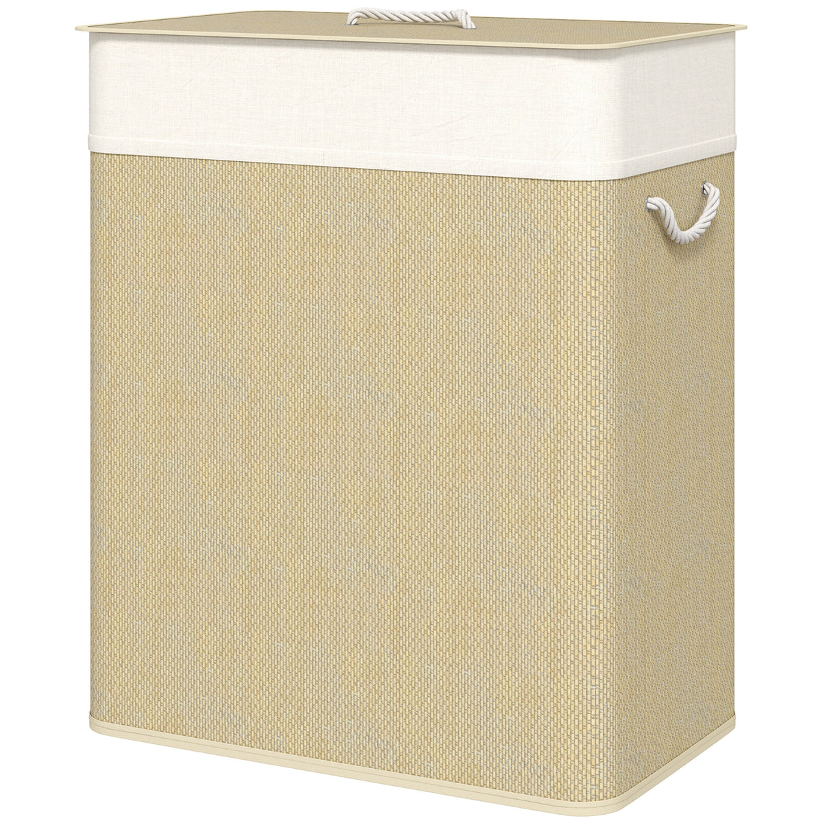 Double Laundry Basket with Lid, 100L Bamboo Laundry Hamper with Rope Handles and Removable Bags, Brown – view 8