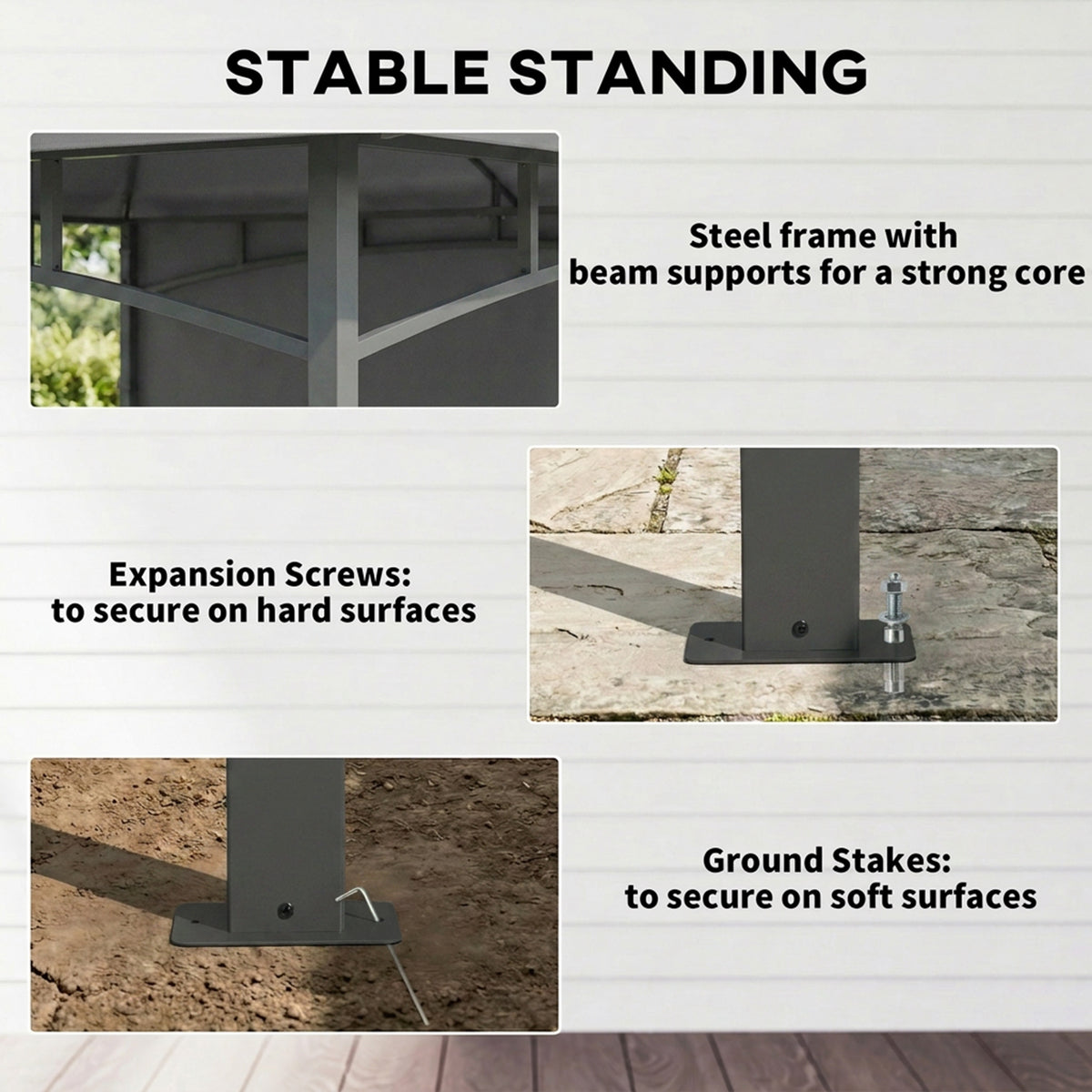 10' x 10' Patio Gazebo, Double Roof Outdoor Gazebo Canopy Shelter with Storage, Hook, Metal Frame, Dark Grey – view 5