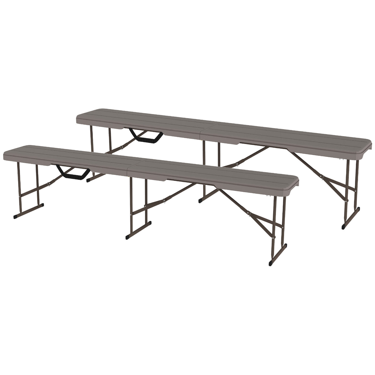 6 ft Plastic Bench Seat, 2 PC Portable Foldable Folding Bench with Carrying Handle for Picnic Camping, Distressed Brown
