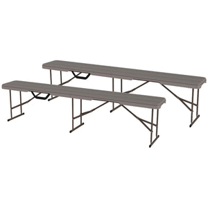 6 ft Plastic Bench Seat, 2 PC Portable Foldable Folding Bench with Carrying Handle for Picnic Camping, Distressed Brown