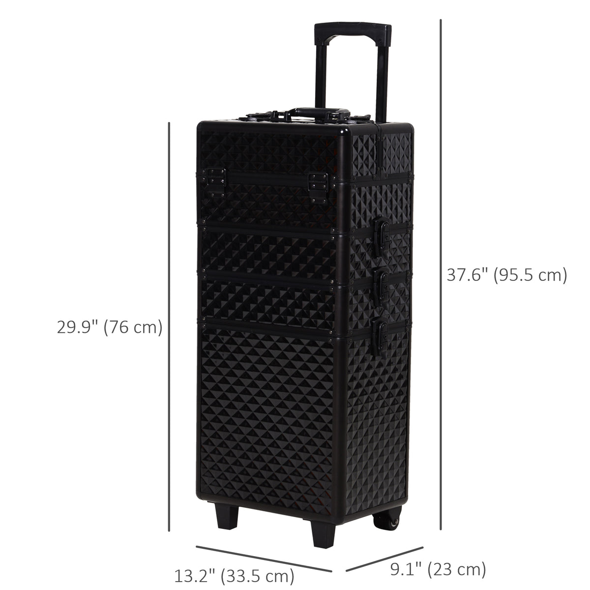 4 in 1 Portable Aluminum Makeup Case Train Cases, Rolling Makeup Case with 2 Wheels, Multiple Compartments and Lift Handle