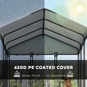 Outdoor Dog Kennel with Waterproof UV-Resistant Cover, Rotating & 4-Level Adjustable Feeding Bowls – view 5