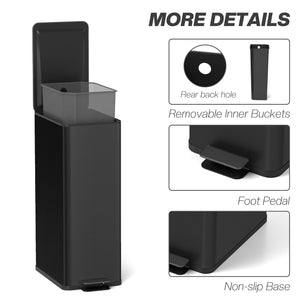 5.3 gal/20 L Stainless Steel Kitchen Garbage Can with Soft-close Lid, Foot Pedal, Fingerprint-Proof, Black – view 6