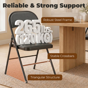 Set of 4 Metal Foldable Chairs, PU Leather Padded Folding Chairs with Cushion Seat and Open Back for Indoor, Black