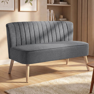 Modern 2 Seater Sofa, Upholstered Two Seater Couch with Rubber Wood Legs, Grey