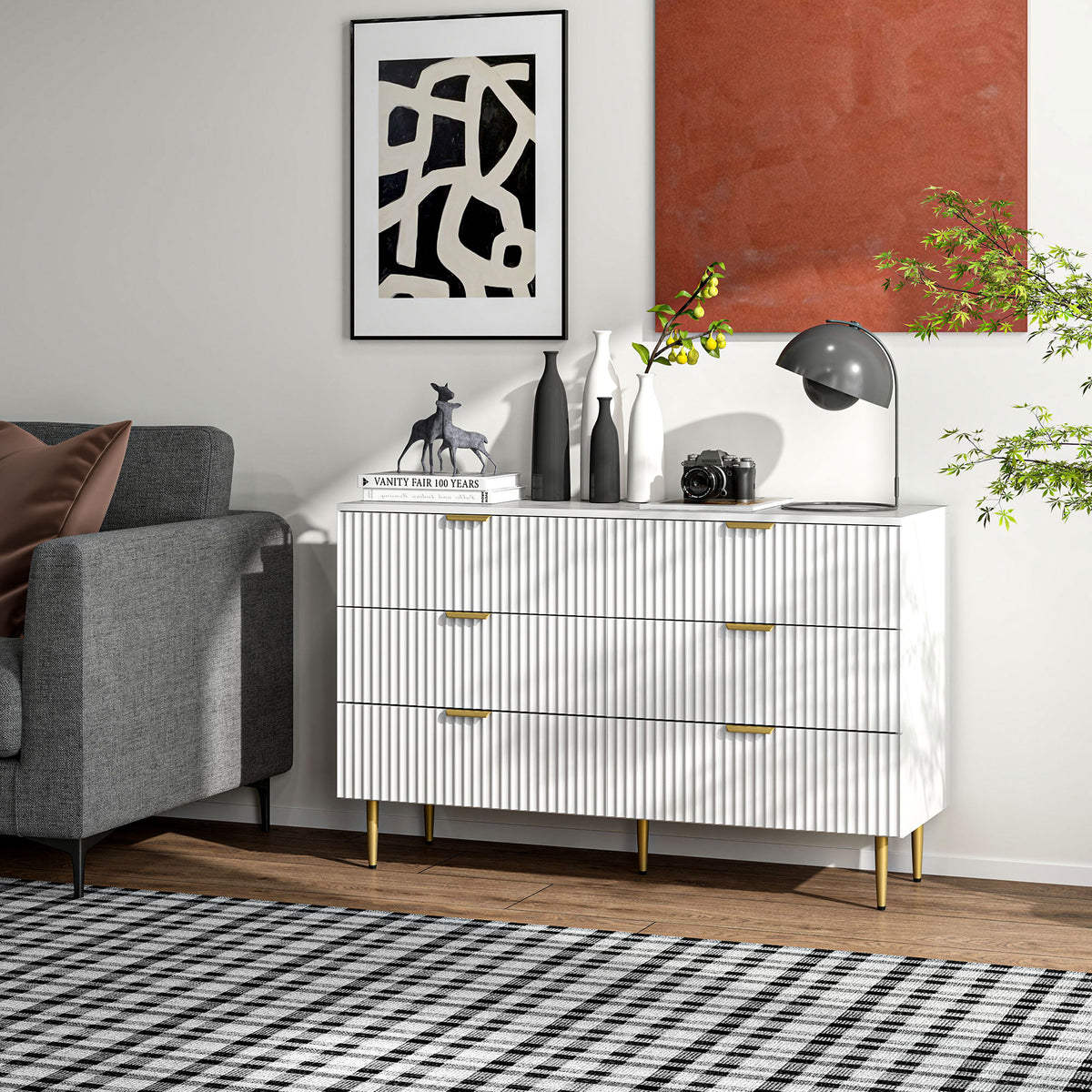 Modern Chest of Drawers 4 Drawer Dresser for Bedroom with Gold Legs and Handles, Black – view 28