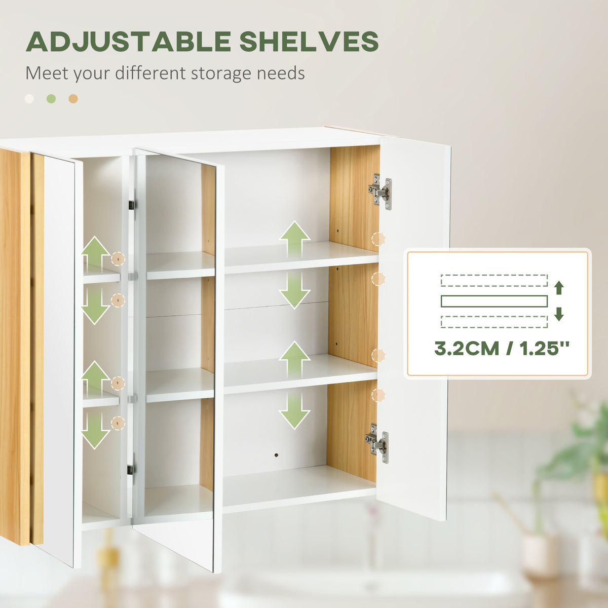 Wall Mounted Medicine Cabinet with Mirror Wall Mirror Cabinet with 3 Doors and Adjustable Storage Shelves Gray