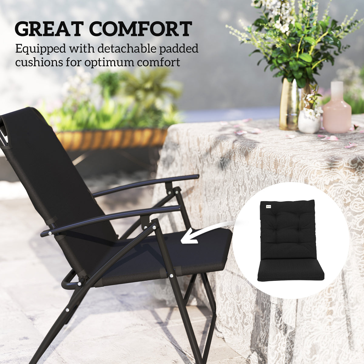 Set of 2 Outdoor Folding Chairs with Adjustable Backrest, Padded Camping Chairs for Outdoor Events, Grey – view 20