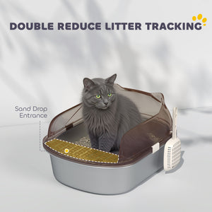 Stainless Steel Cat Litter Box with High Sided Enclosure, Scoop, Non-Sticky & Anti-Urine Leakage, Easy Cleaning