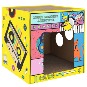 2 in 1 Cardboard Cat House, Cat Scratcher for Indoor Cats with Scratching Board & Catnip