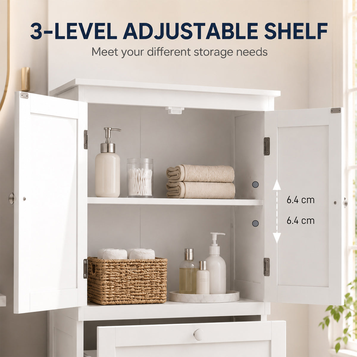 Bathroom Storage Cabinet, Narrow Bathroom Cabinet with  2 Drawers, Adjustable Shelf for Living Room, Entryway, White