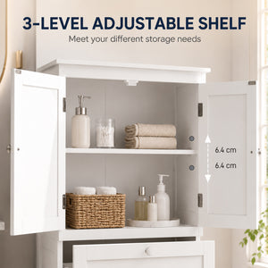 Bathroom Storage Cabinet, Narrow Bathroom Cabinet with  2 Drawers, Adjustable Shelf for Living Room, Entryway, White