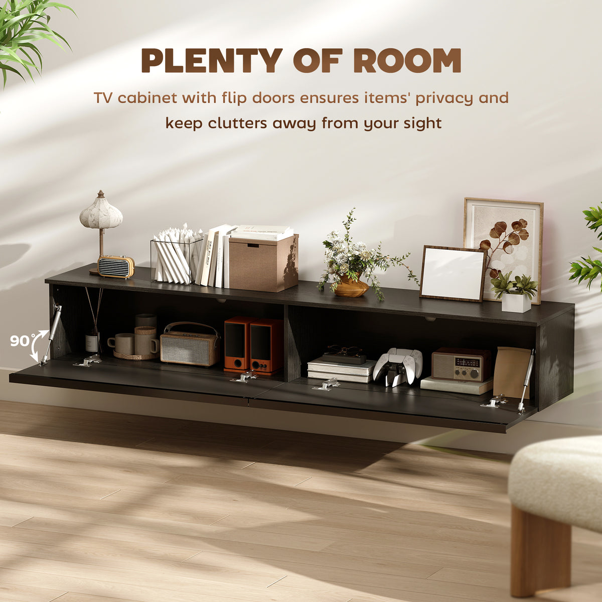 Wall Mounted TV Stand, Floating TV Cabinet with Storage, for TVs up to 70", High Gloss Effect – view 25