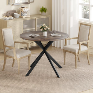 40" Round Kitchen Table for 4, Industrial Dining Table with Steel Legs for Dining Room, Distressed Brown