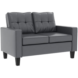 51" Double Sofa Couch, Upholstered PU Leather Loveseat with Armrests, Tufted Backrest, Cushion, Black – view 8