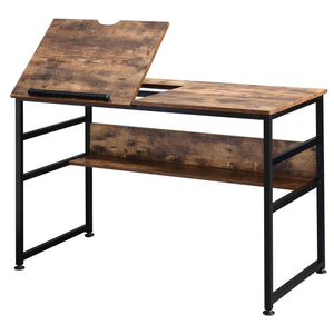 Adjustable Drafting Table Art Desk Drawing Table Craft Desk Workstation for Painting Multifunctional Writing Desk with Tiltable Tabletop and Storage Shelf Rustic Brown