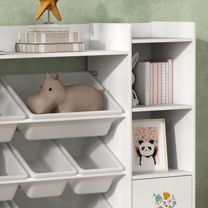 Qaba Kids Toy Organizers and Storage with 8 Removable Storage Bins and Bookshelf, White