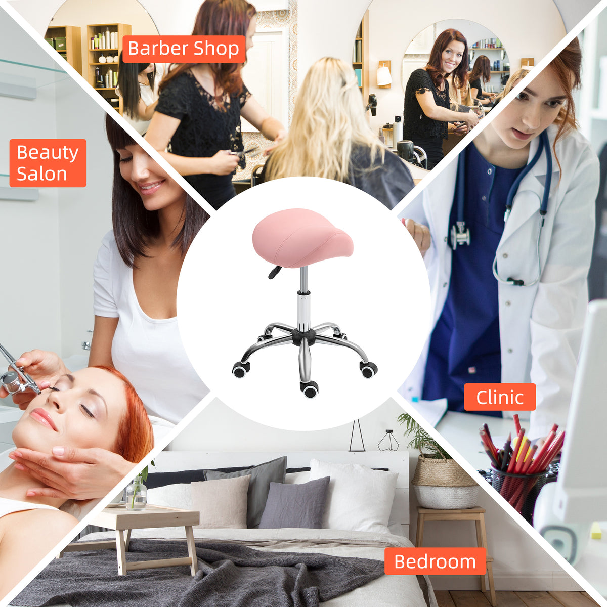 Cosmetic Stool 360° Rotate Height Adjustable Salon Massage Spa Chair Hydraulic Rolling Faux Leather Saddle – view 6