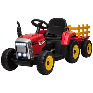 Aosom 12V Kids Ride on Tractor with Trailer, Battery Powered Electric Kids Car with Remote Control, Music Start up Sound and Horn, USB, LED Lights