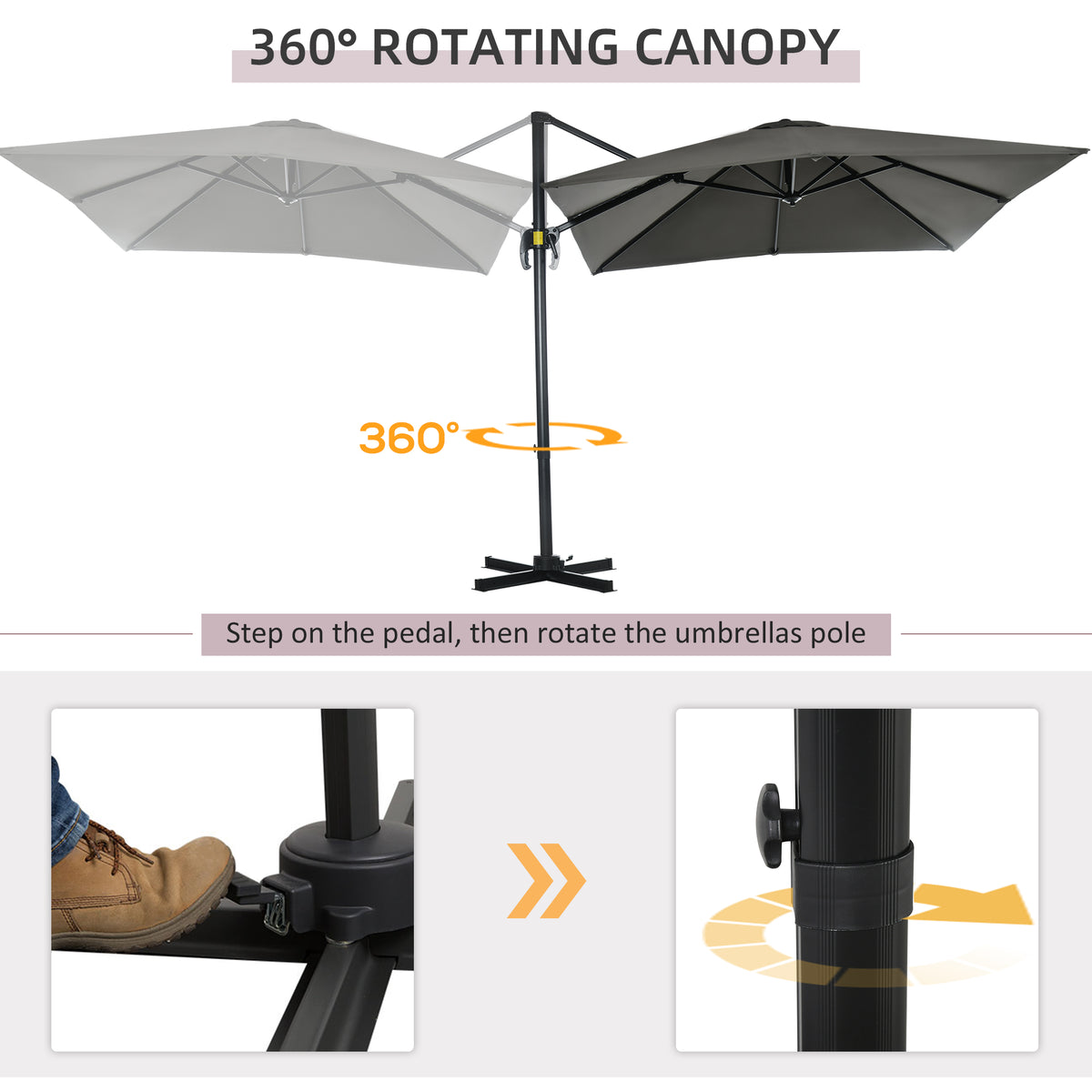 8' x 8' Square Patio Hanging Offset Umbrella with 360° Rotation – view 15