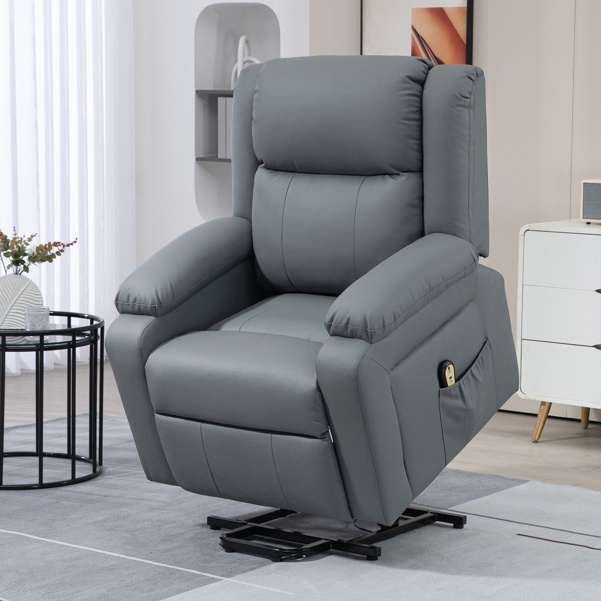Lift Chair for Seniors, PU Leather Upholstered Electric Recliner Chair with Remote, Side Pockets – view 14
