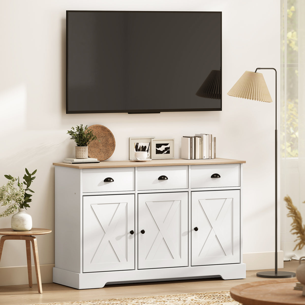 46.5" Buffet Cabinet, Farmhouse Sideboard with 3 Barn Doors and 3 Drawers for Living Room, Kitchen, Black – view 13